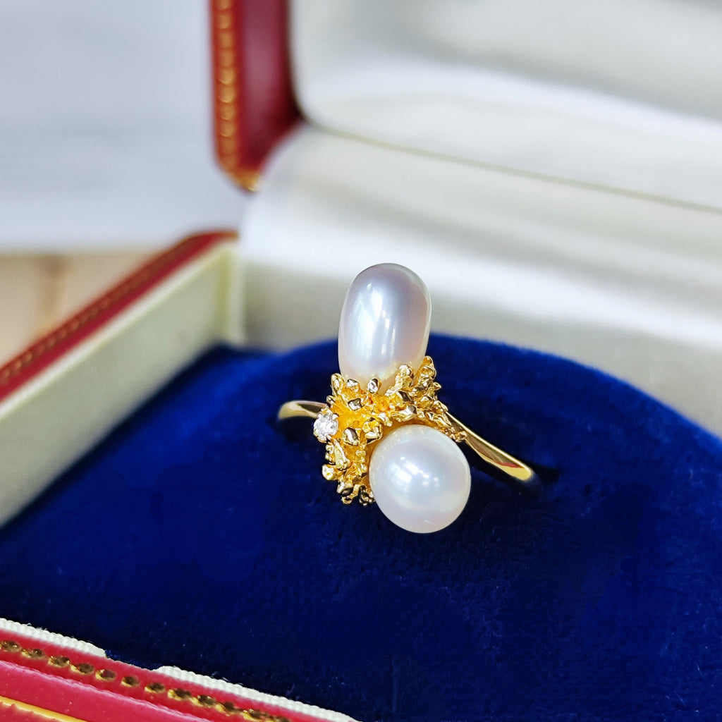 MIKIMOTO ミキモト 淡水真珠 天然ダイヤモンド 18金リング