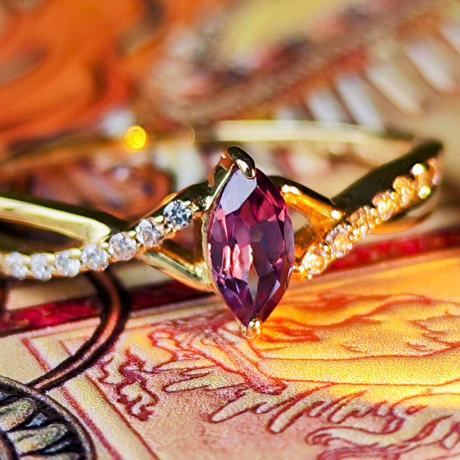 アレキタイプ】天然カラーチェンジガーネット 天然ダイヤモンド リング