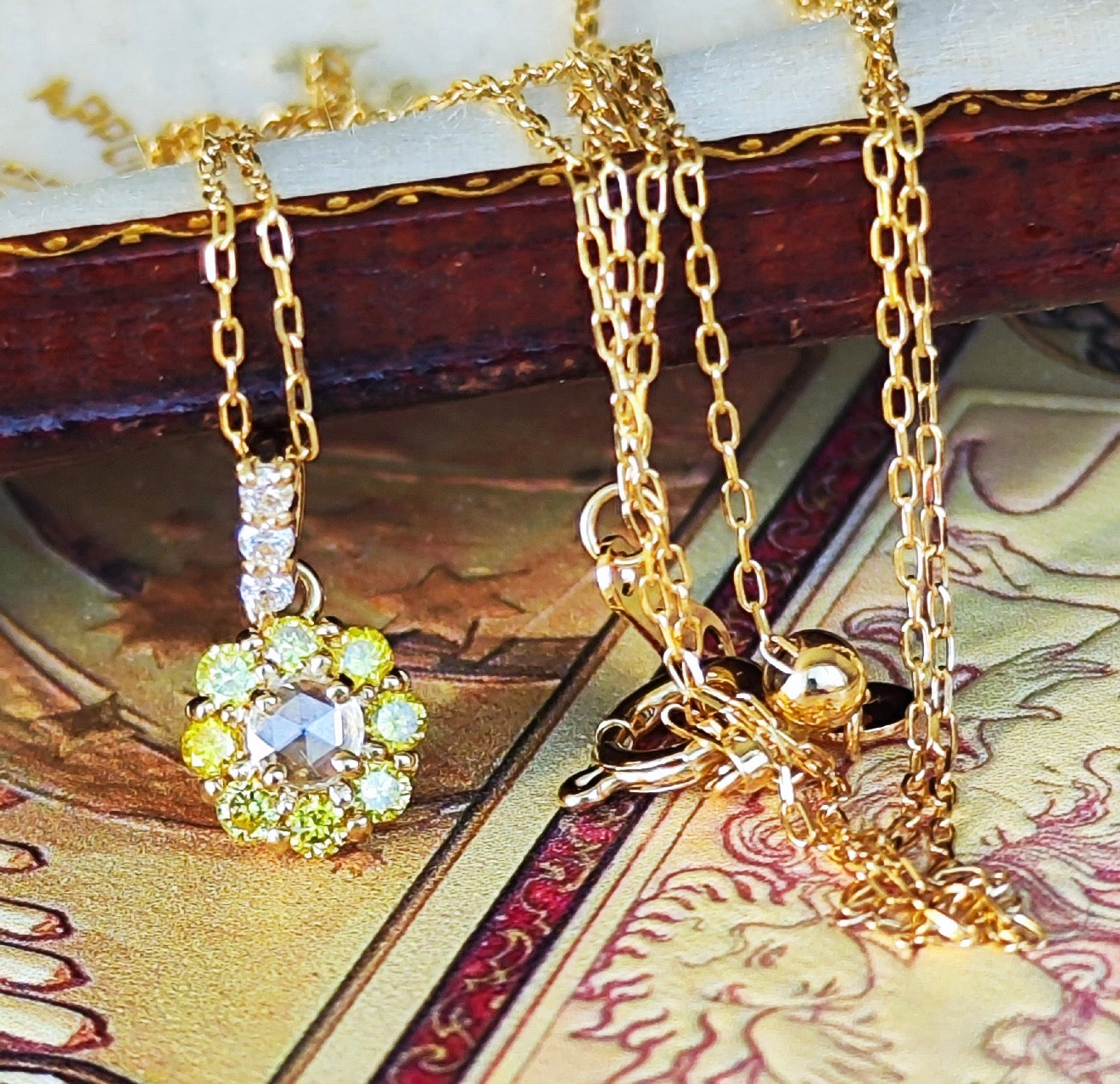 【ローズカット】天然ダイヤモンド イエローダイヤ ネックレス