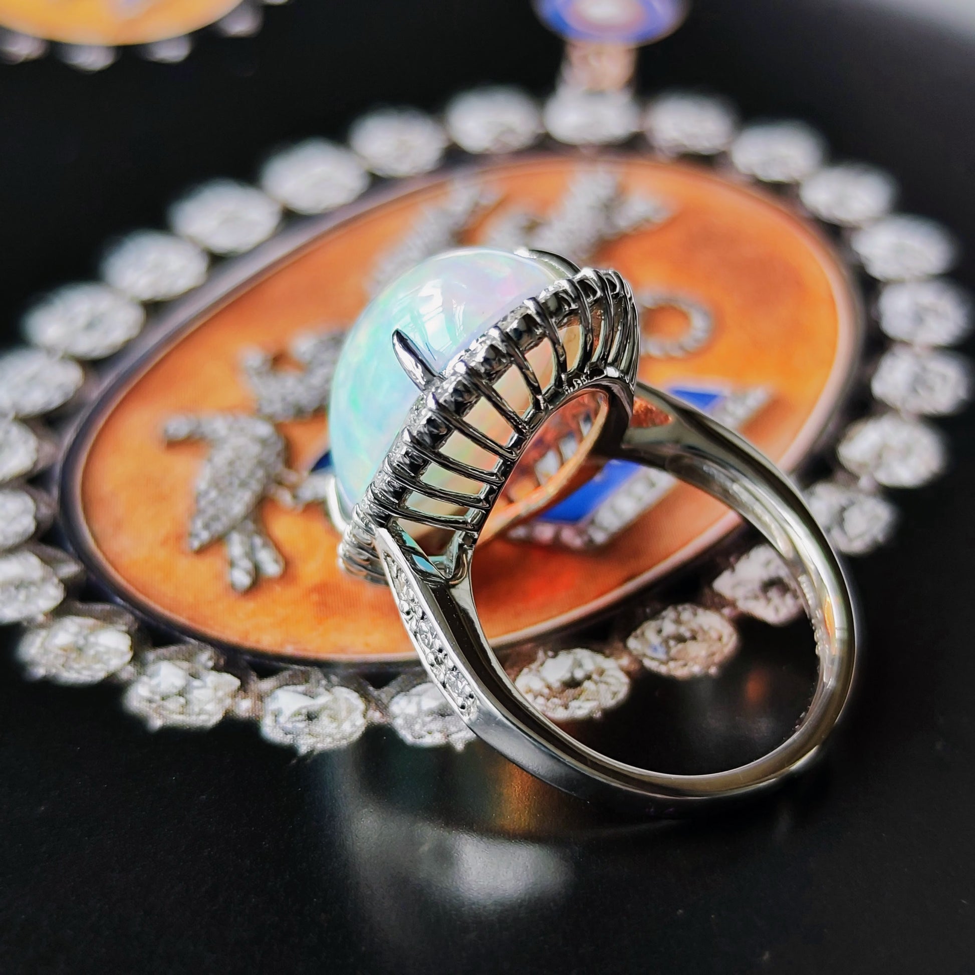 天然オパール エチオピア産 7.55ct 天然ダイヤモンド プラチナリング