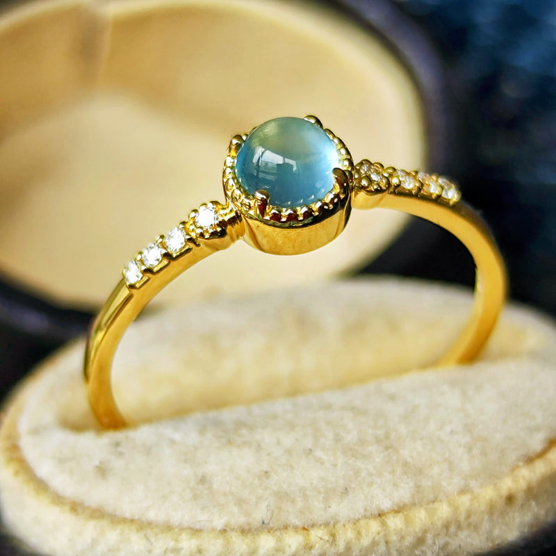 天然アクアマリンキャッツアイ 天然ダイヤモンド 18金リング – Mico宝飾店