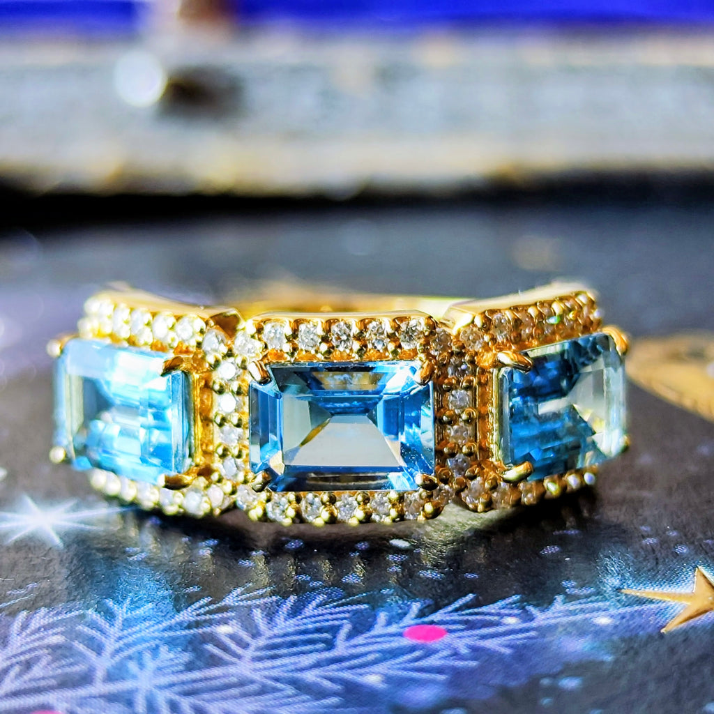 【サンタマリア】天然アクアマリン 0.763ct 天然ダイヤモンド リング