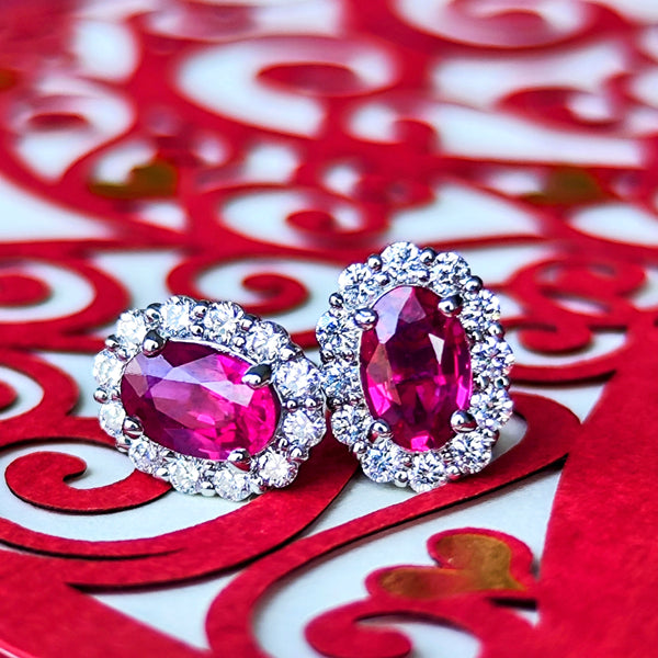 【両方 非加熱 ピジョンブラッド】天然ルビー 天然ダイヤモンド ピアス