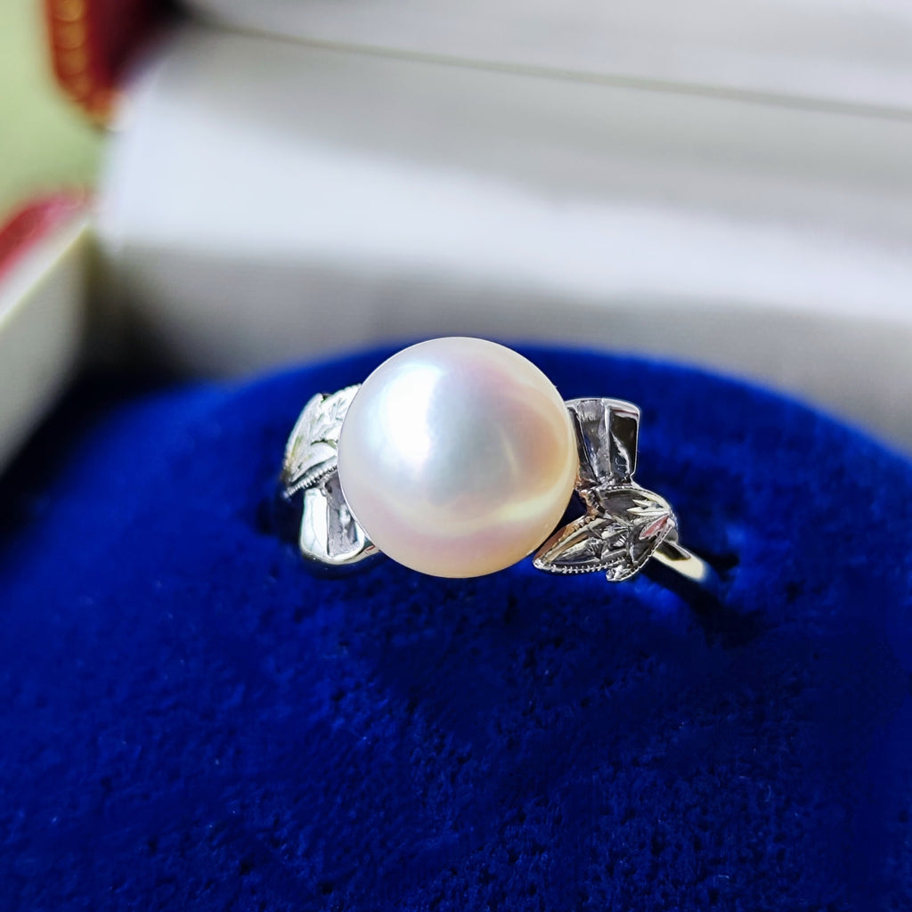 【オールドミキモト 】MIKIMOTO ミキモト あこや真珠 14金リング 陽刻