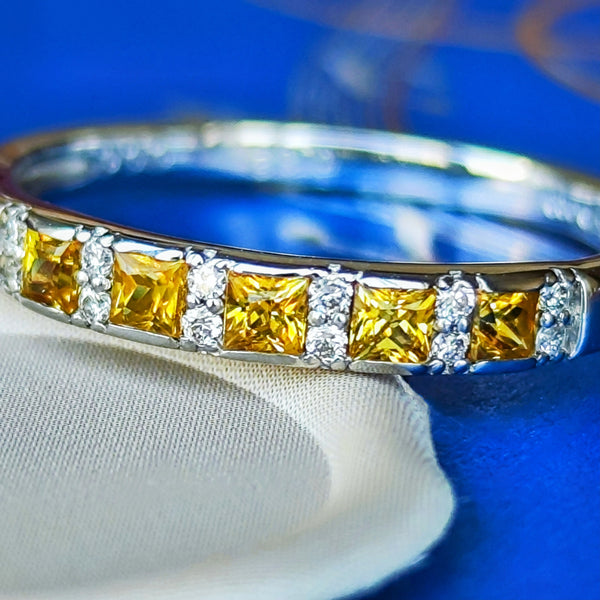 天然イエローサファイア プリンセスカット 天然ダイヤモンド リング
