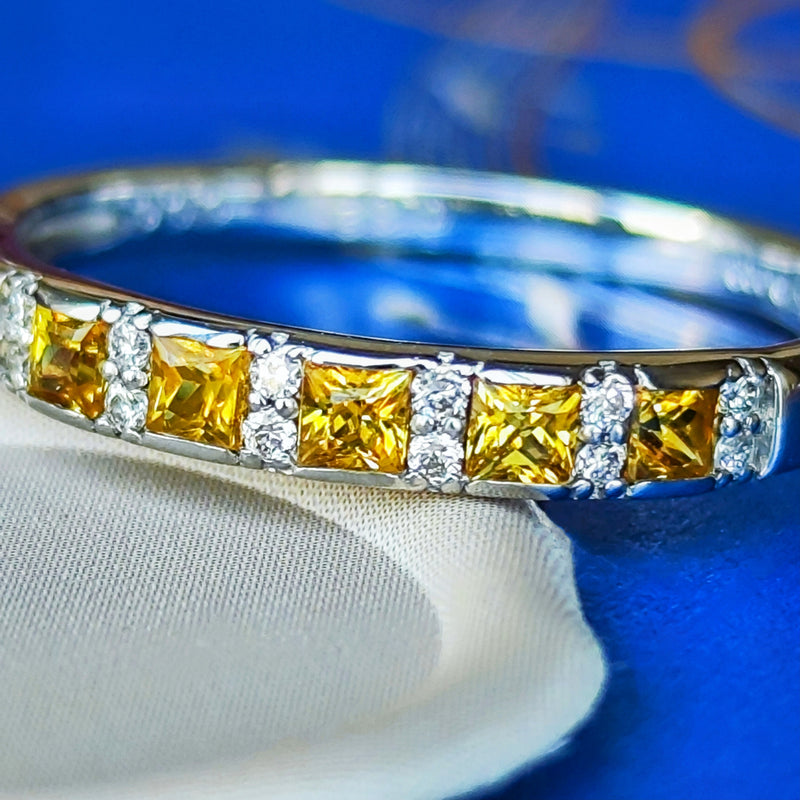 天然イエローサファイア プリンセスカット 天然ダイヤモンド リング