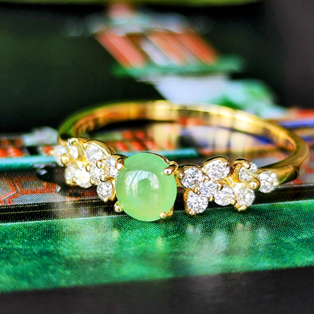 天然翡翠 天然ダイヤモンド 18金リング