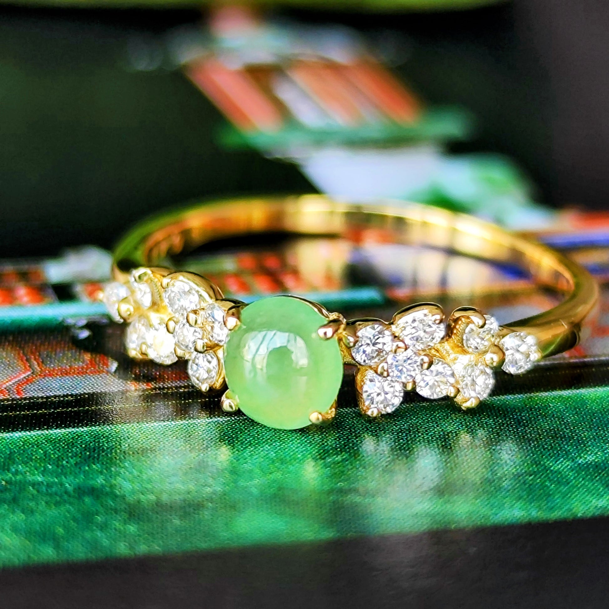 天然翡翠 天然ダイヤモンド 18金リング