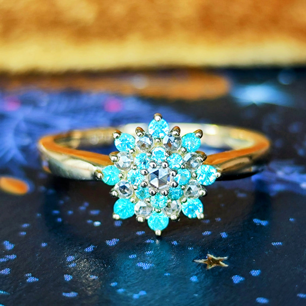 【ローズカット】天然パライバトルマリン 天然ダイヤモンド 18金リング