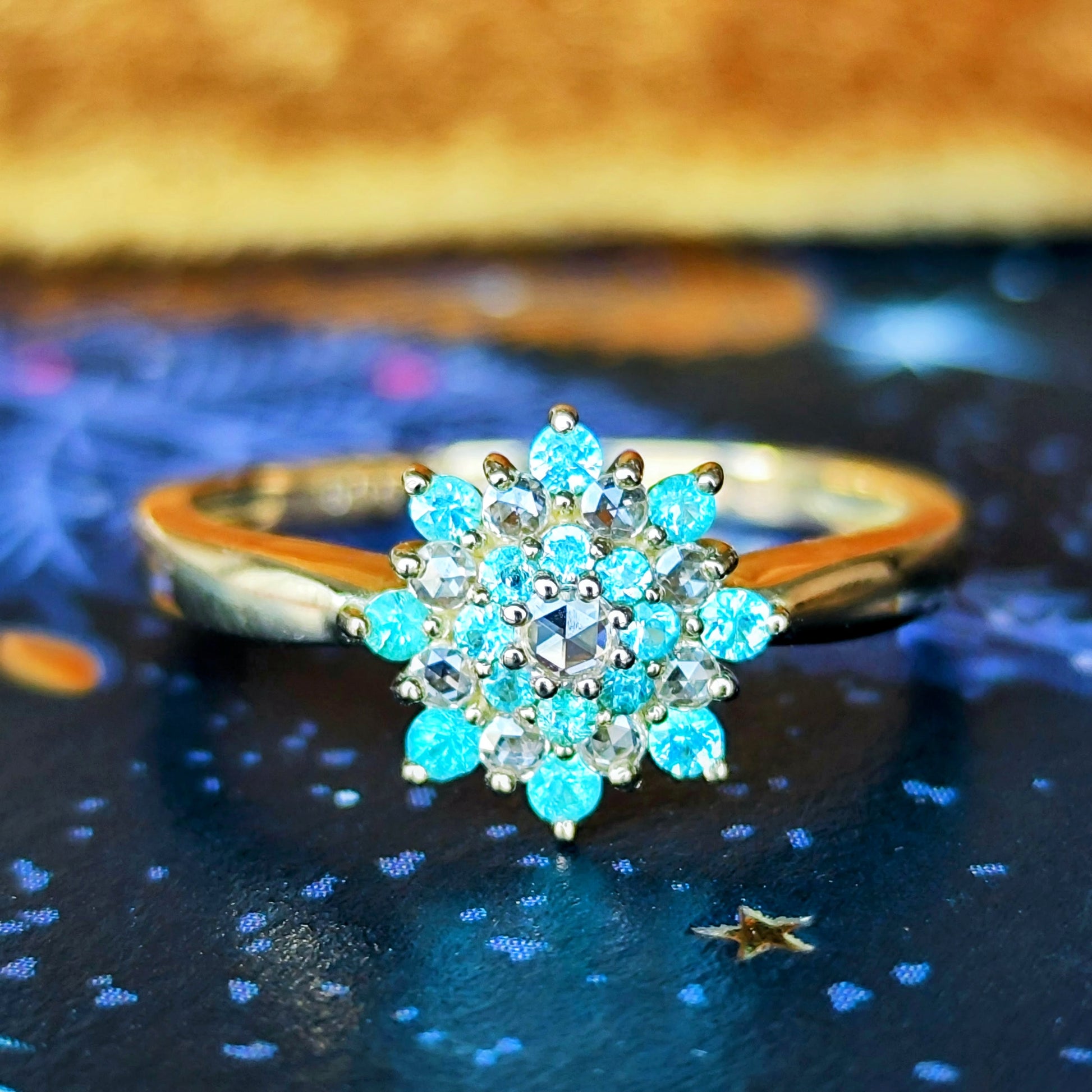 【ローズカット】天然パライバトルマリン 天然ダイヤモンド 18金リング