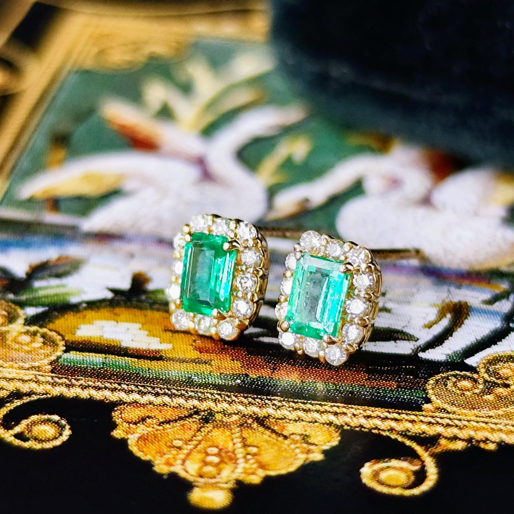天然エメラルド 天然ダイヤモンド 18金ピアス