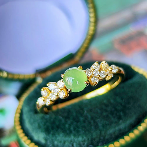 天然翡翠 天然ダイヤモンド 18金リング