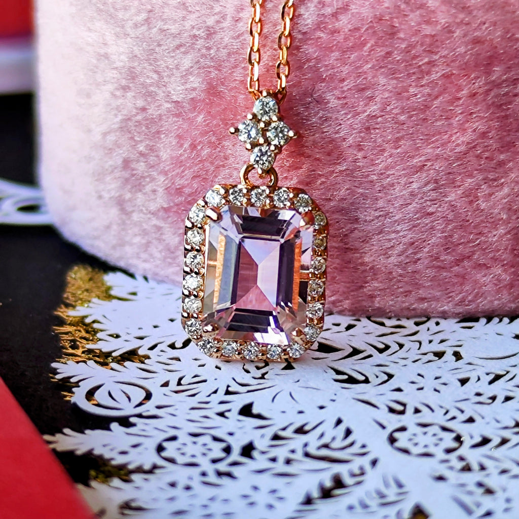 天然モルガナイト 天然ダイヤモンド ネックレス