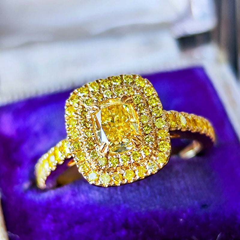 【イエローダイヤ】FANCY INTENSE YELLOW 1.0ct VS1 18金リング