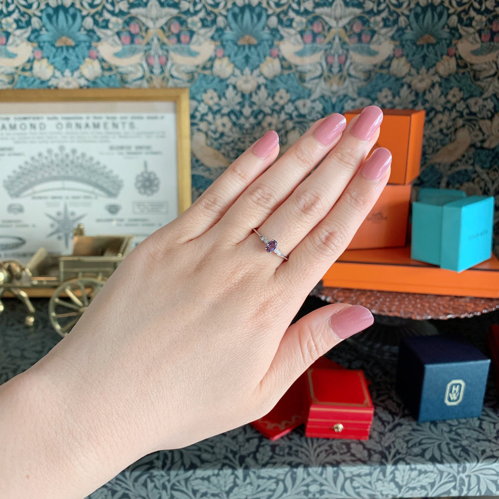 【カラーチェンジ】天然ガーネット 天然ダイヤモンド プラチナリング