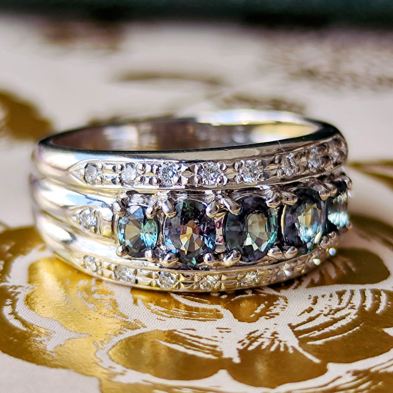 天然アレキサンドライト 0.71ct 天然ダイヤモンド リング