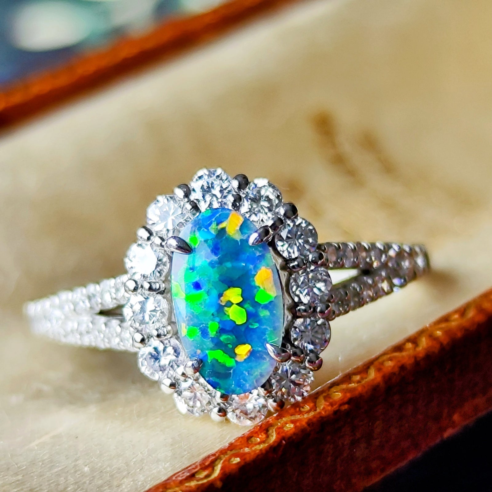 天然 ブラックオパール ダイヤモンド リング 天然ブラックオパール