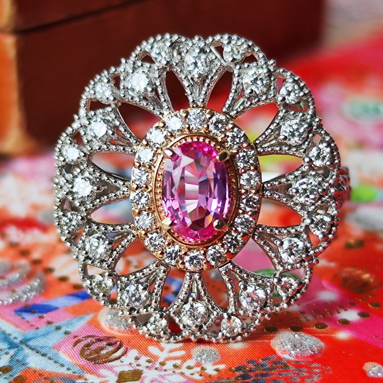 な*。様 新品未使用K18 パパラチアサファイア　ダイヤモンド　リング K18ピンクゴールドパパラチアサファイア/ダイヤモンドリング