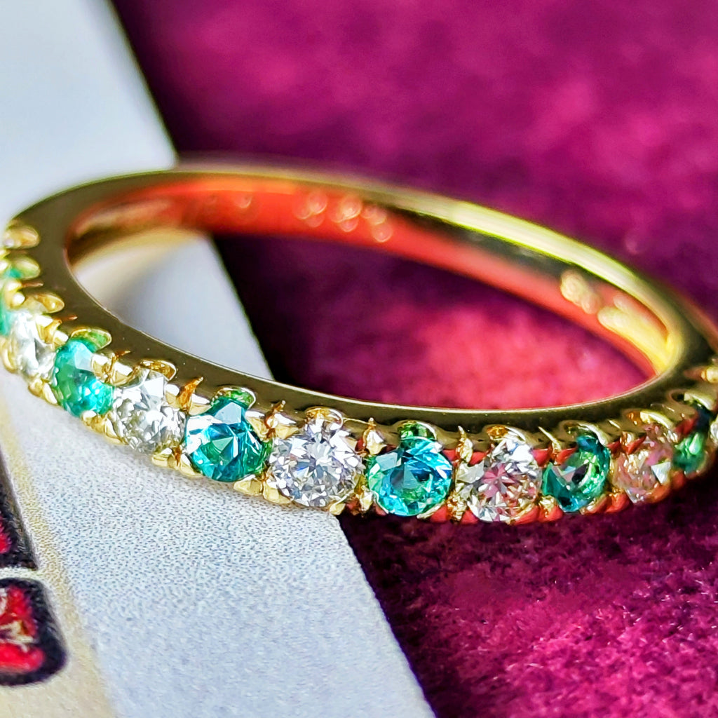 天然パライバトルマリン 天然ダイヤモンド 一文字タイプ 18金リング