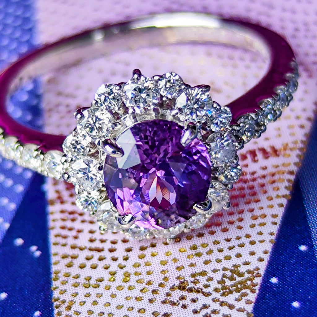 【非加熱】天然パープルサファイア 1.477ct 天然ダイヤモンド プラチナリング