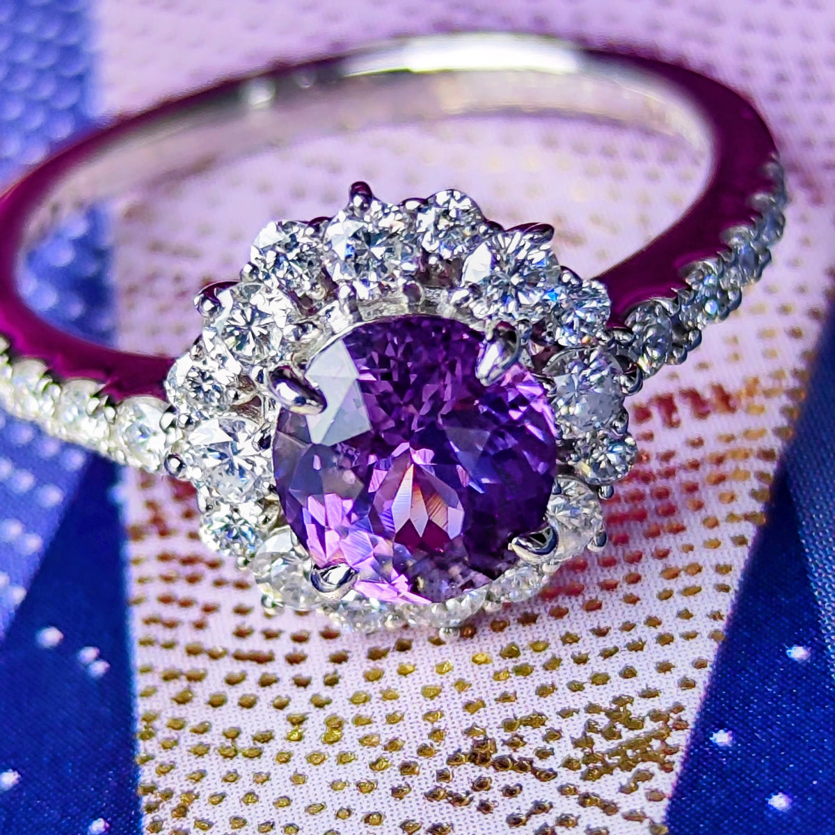 【非加熱】天然パープルサファイア 1.477ct 天然ダイヤモンド プラチナリング