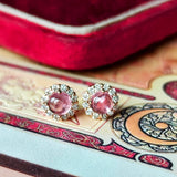 天然ロードクロサイト 天然ダイヤモンド 18金ピアス