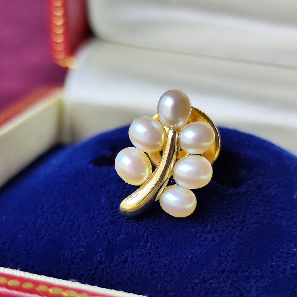 MIKIMOTO ミキモト 淡水真珠 リーフモチーフ 18金ブローチ