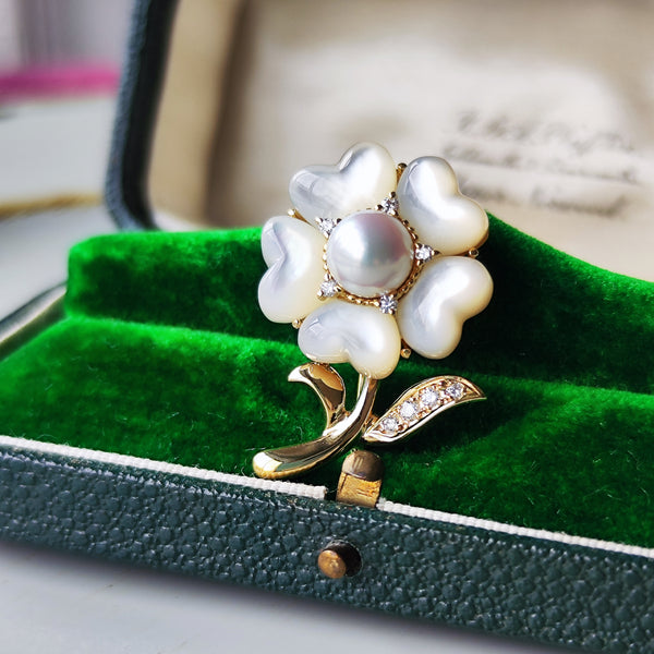 MIKIMOTO ミキモト シェル あこや真珠 天然ダイヤモンド ブローチ ペンダントトップ