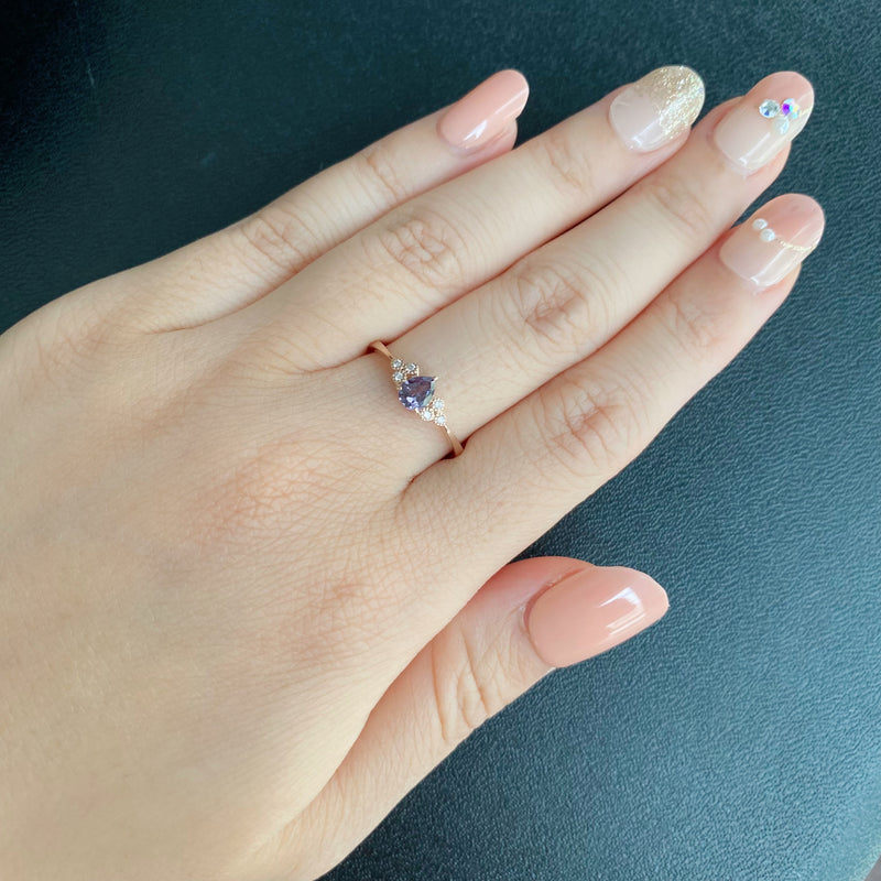 【アレキタイプ】天然カラーチェンジガーネット 天然ダイヤモンド リング