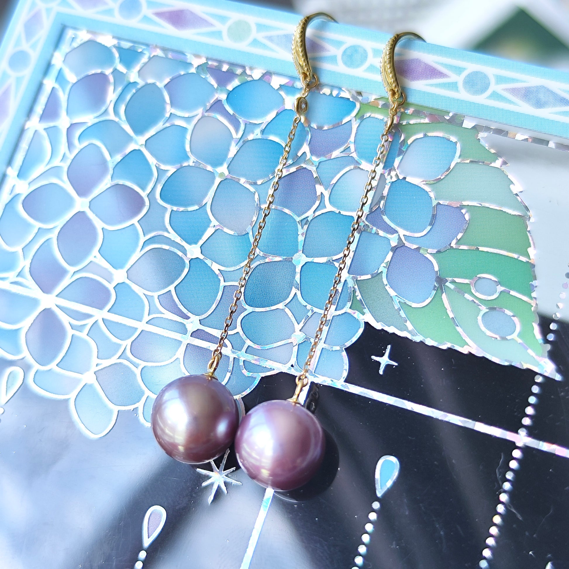 【限定品】紫陽花パール 天然ダイヤモンド ピアス