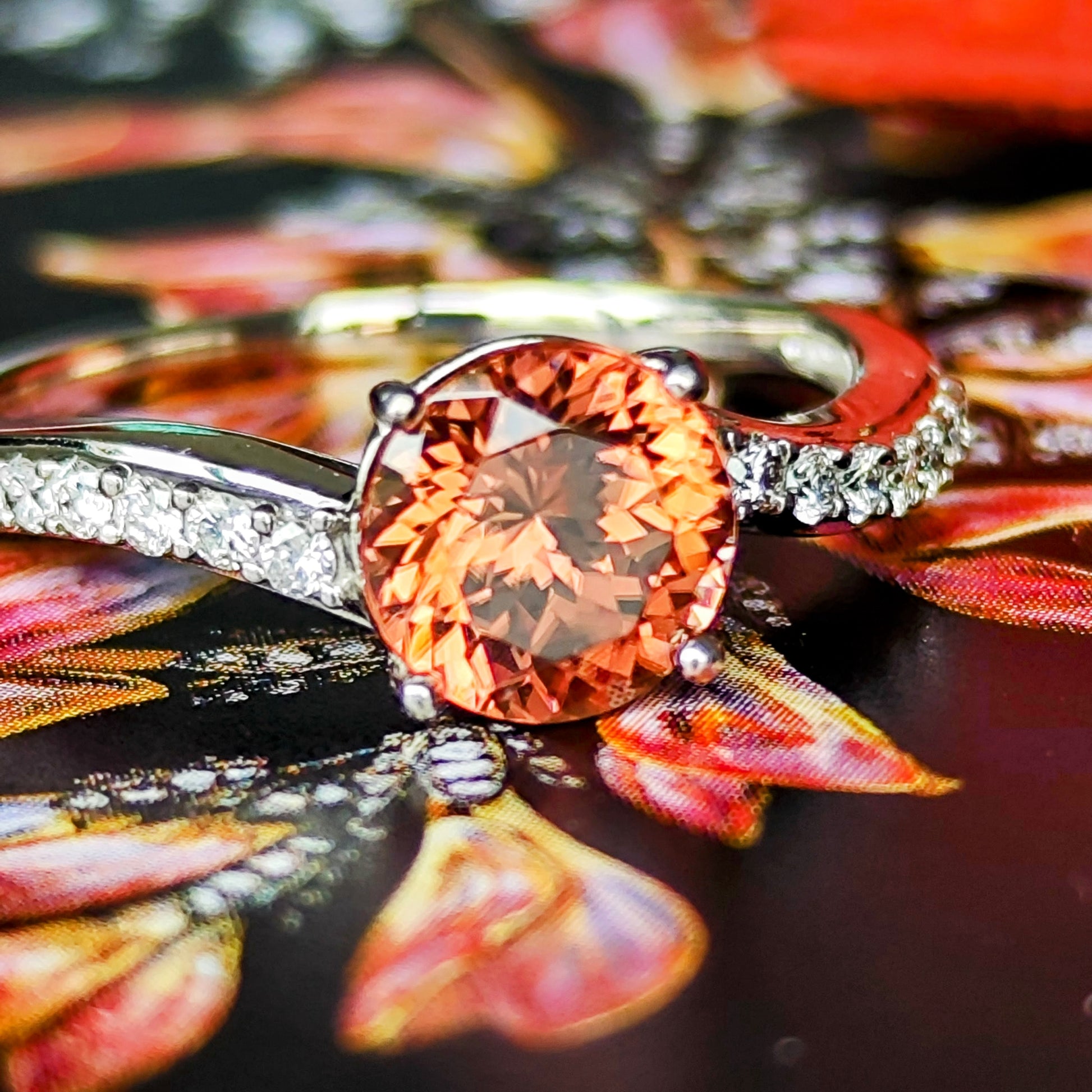 【オレンジジルコン】天然ジルコン 天然ダイヤモンド 18金WG リング