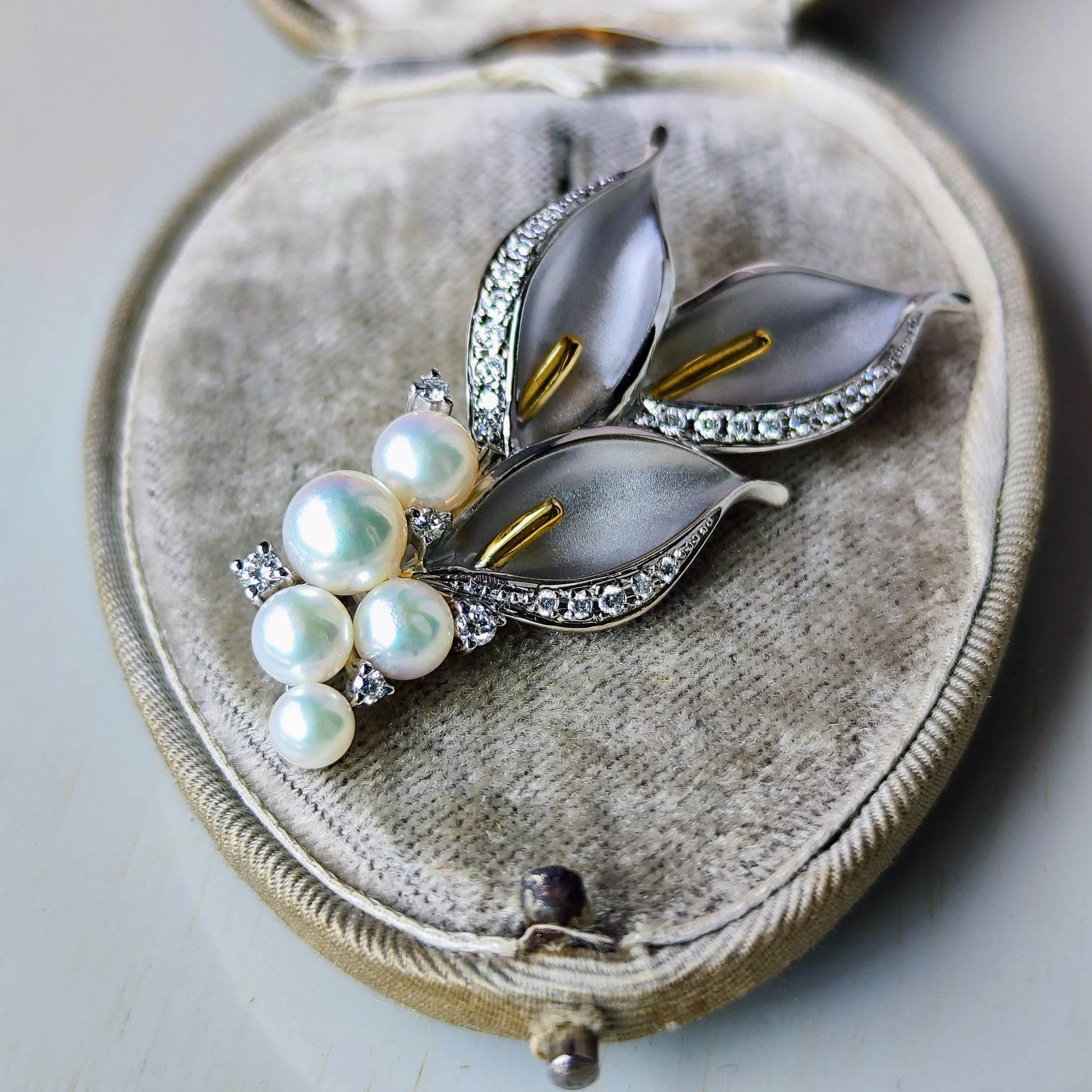 MIKIMOTO ミキモト 水芭蕉 あこや真珠 ダイヤモンド ブローチ