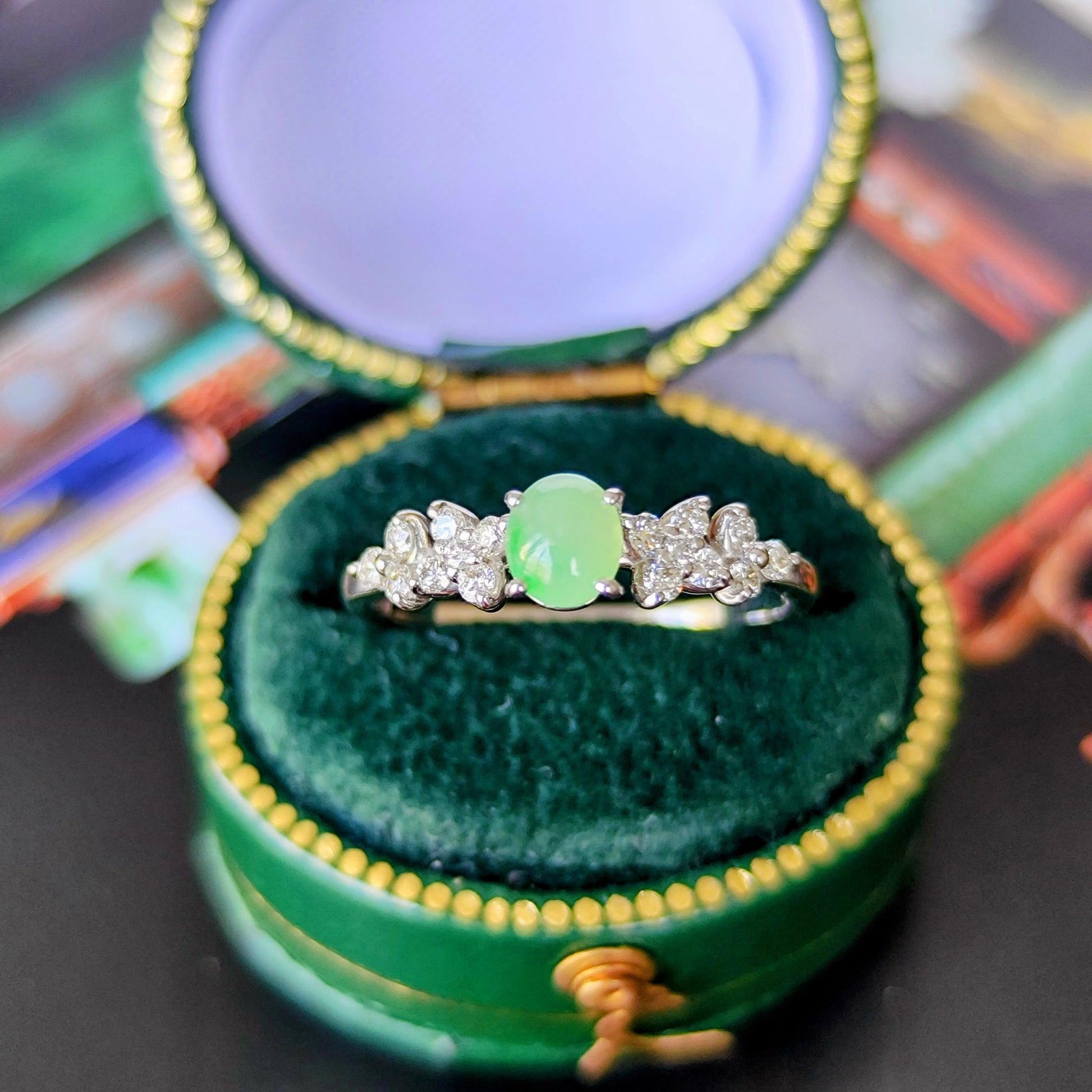 天然翡翠 天然ダイヤモンド プラチナリング