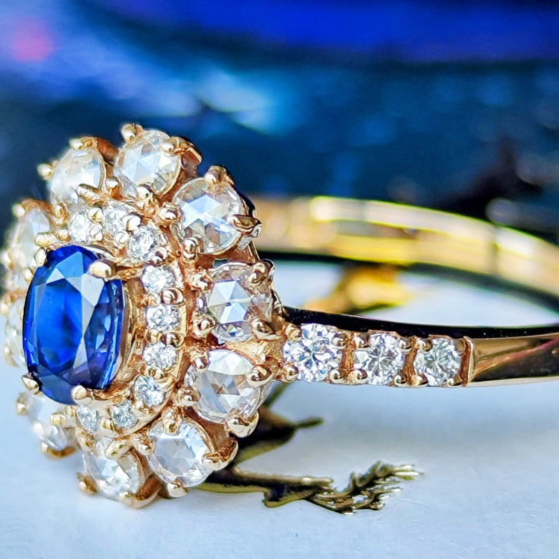 【ロイヤルブルー】スリランカ産 天然サファイア 天然ローズカットダイヤモンド GIA