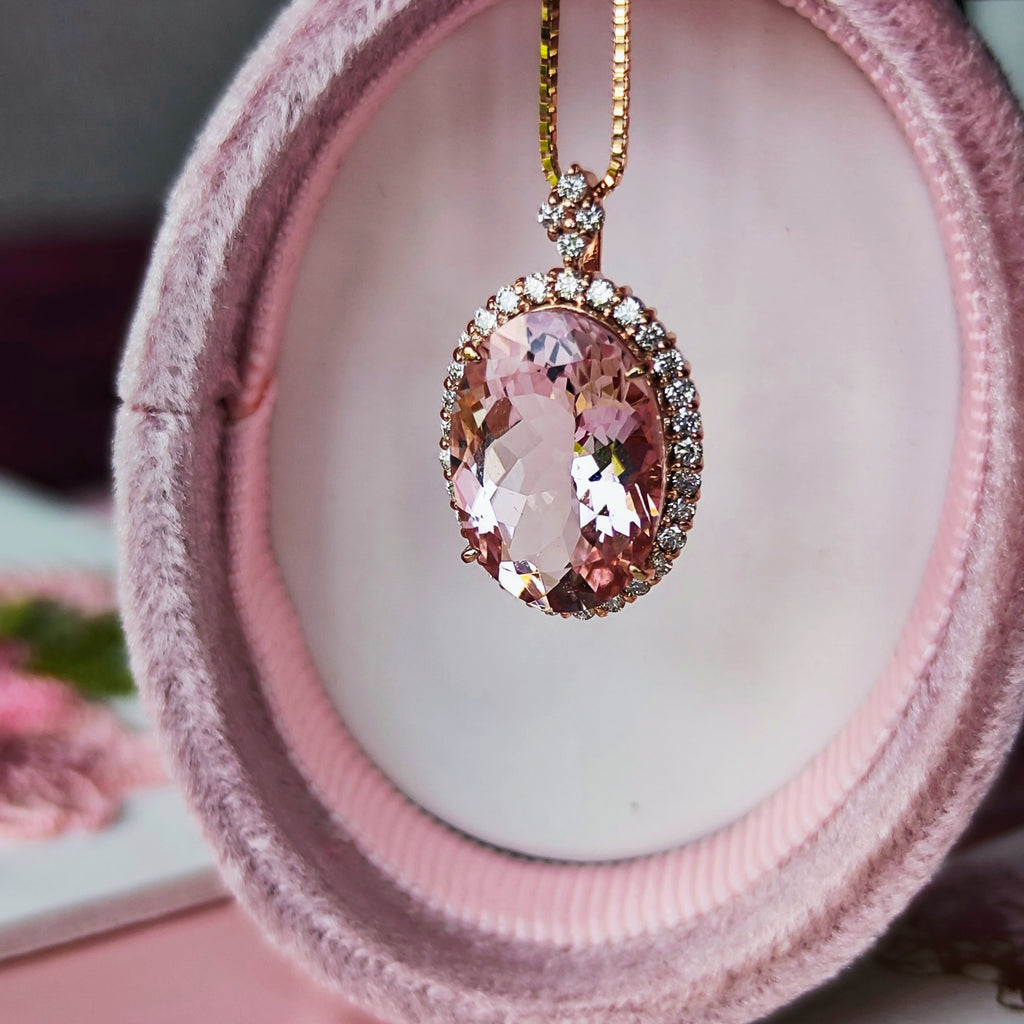 【大粒 4.96ct】天然モルガナイト 天然ダイヤモンド ネックレス