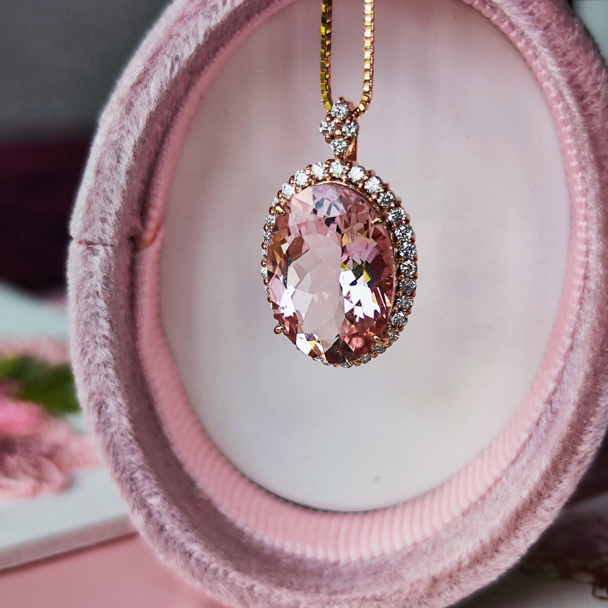 【大粒 4.96ct】天然モルガナイト 天然ダイヤモンド ネックレス