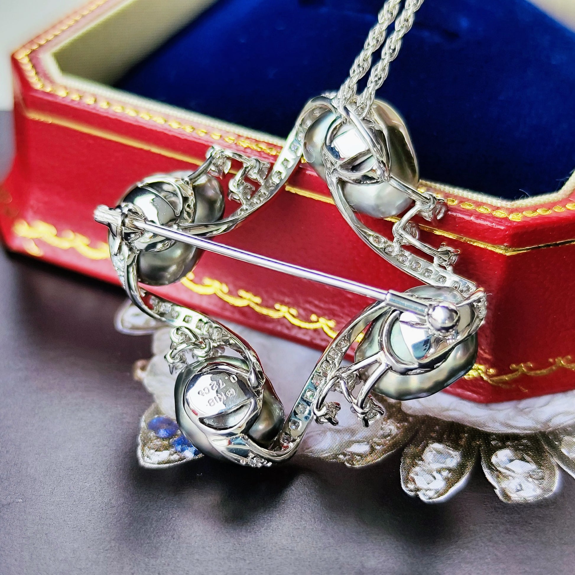 MIKIMOTO ミキモト 黒蝶真珠 ダイヤモンド ブローチ兼 ネックレス
