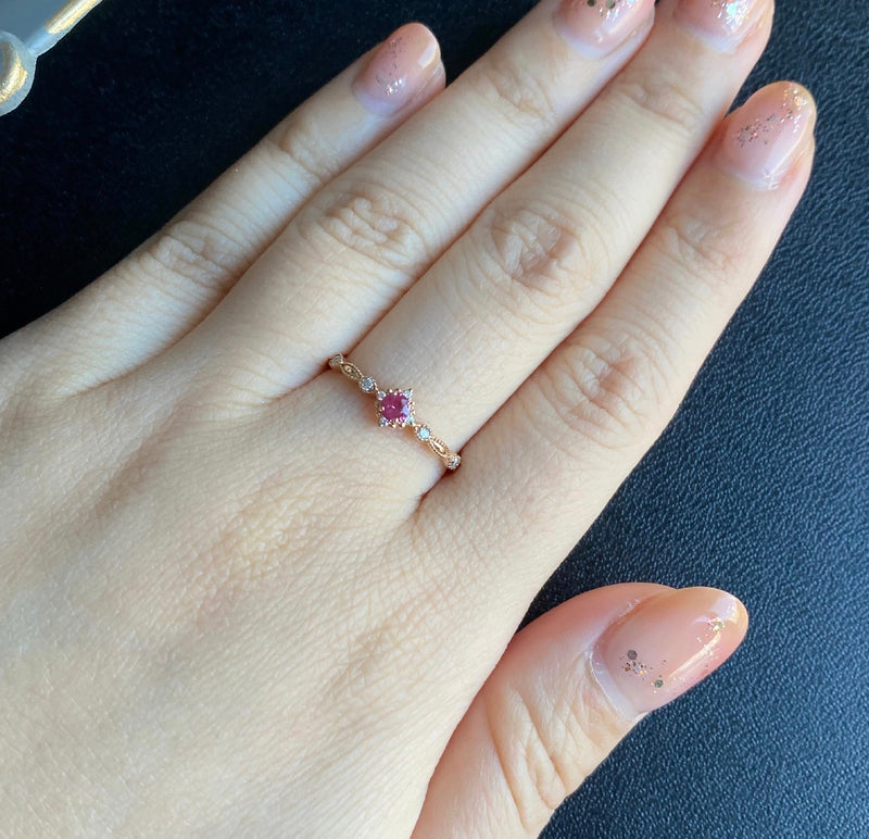 【ホットスピネル】天然ピンクスピネル 天然ダイヤモンド 18金リング