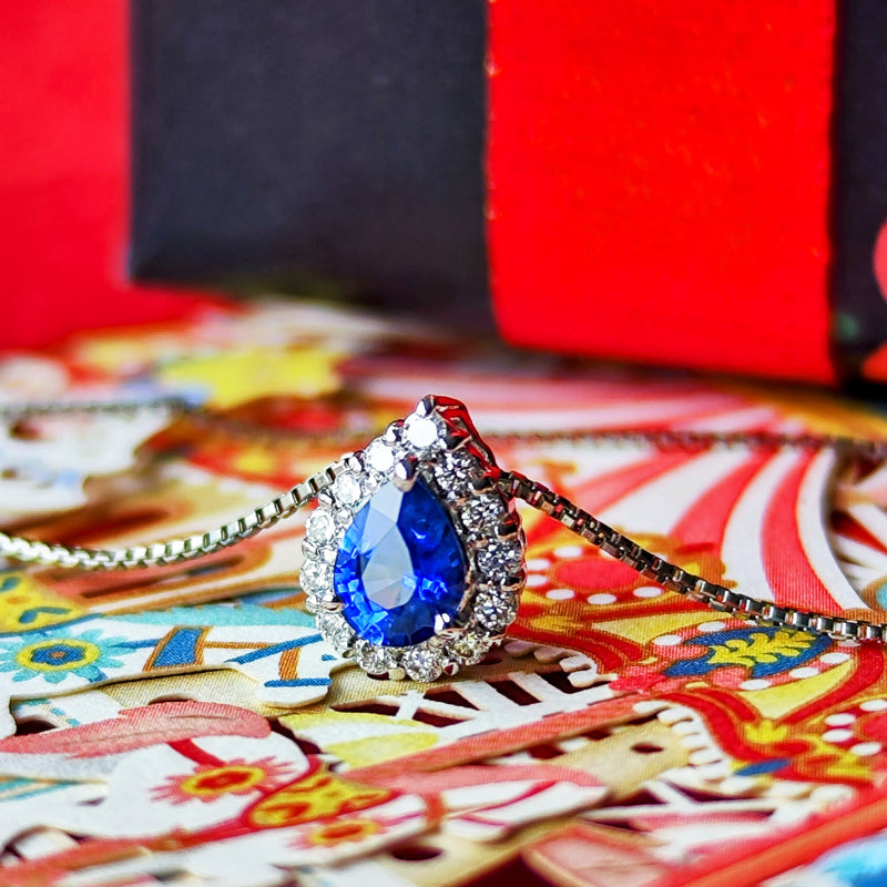 【コーンフラワー】天然サファイア 天然ダイヤモンド ネックレス