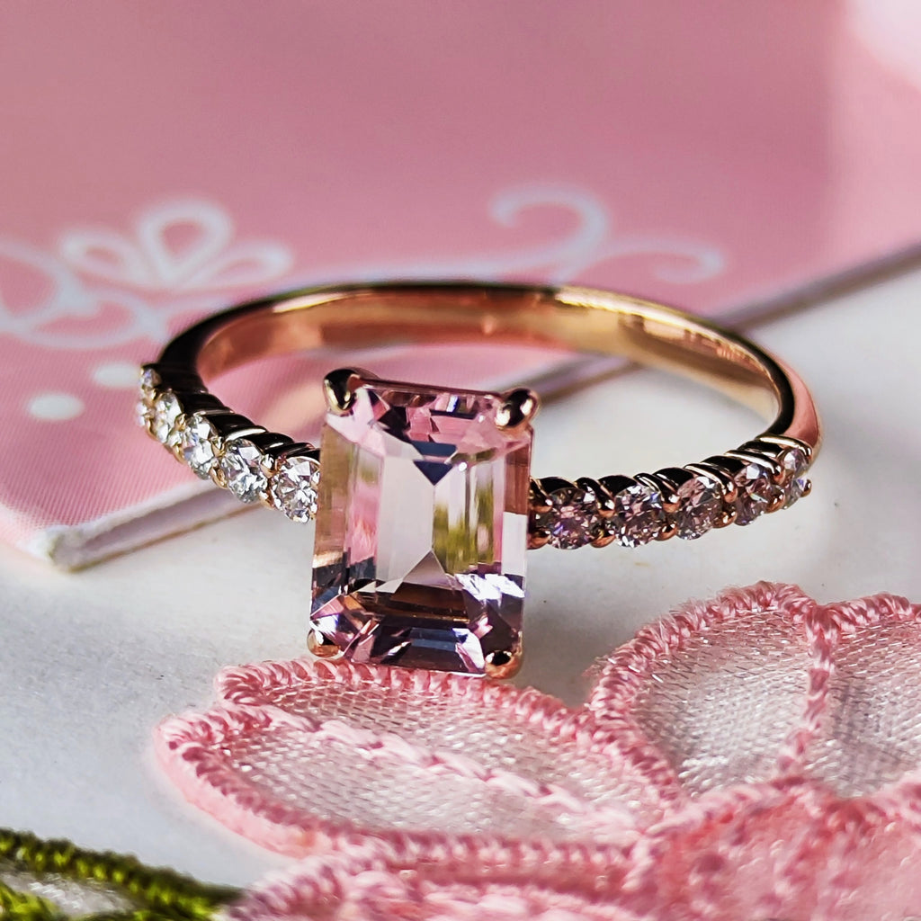 天然モルガナイト 1.30ct 天然ダイヤモンド リング