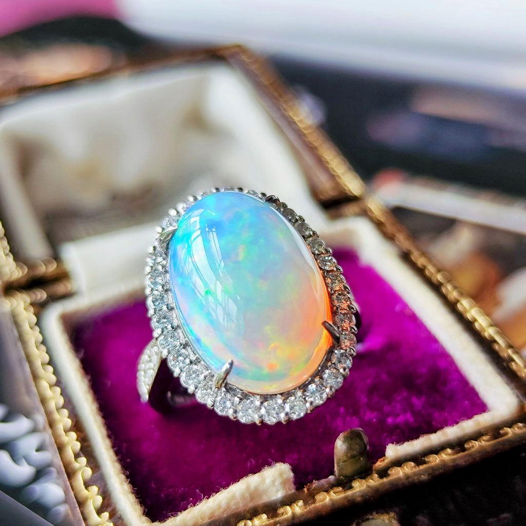 天然オパール エチオピア産 7.55ct 天然ダイヤモンド プラチナリング