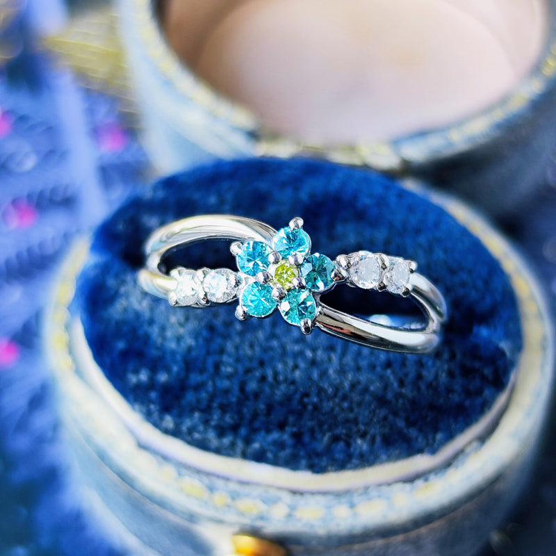 天然パライバトルマリン 天然イエローダイヤモンド フラワーリング