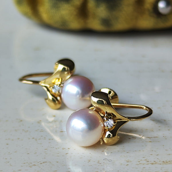 MIKIMOTO ミキモト あこや真珠 天然ダイヤモンド イヤリング