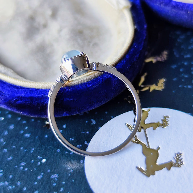 天然アクアマリンキャッツアイ 天然ダイヤモンド プラチナリング