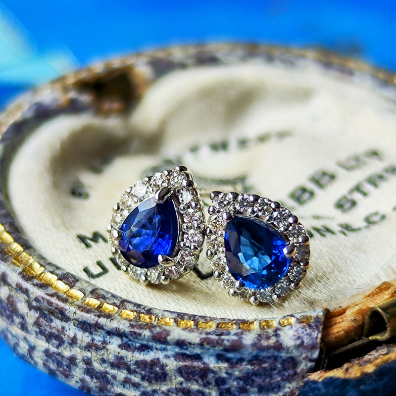 天然サファイア 天然ダイヤモンド 雫型ピアス