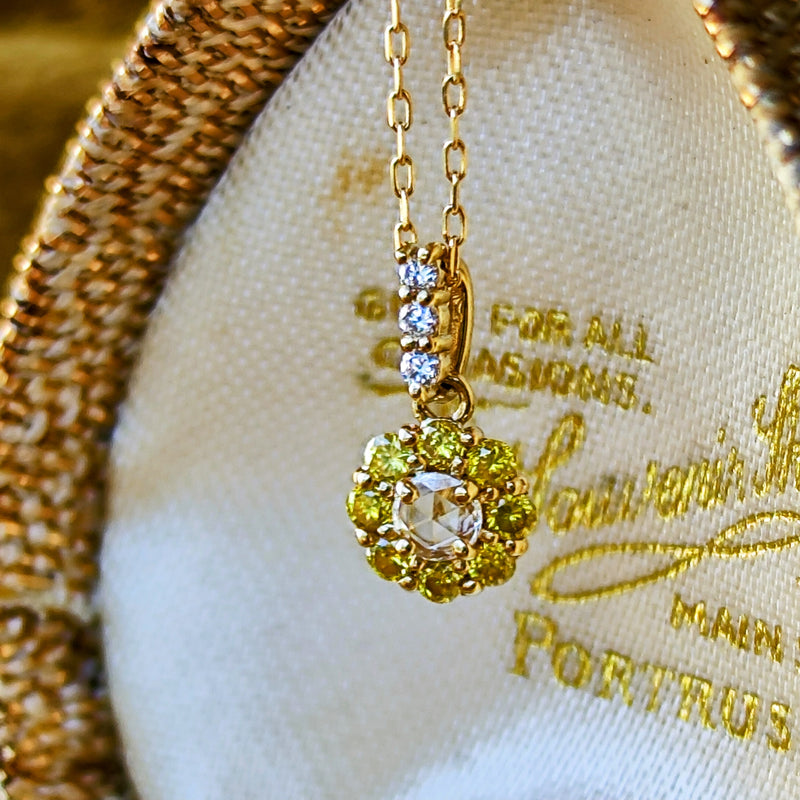 【ローズカット】天然ダイヤモンド イエローダイヤモンド 18金ネックレス