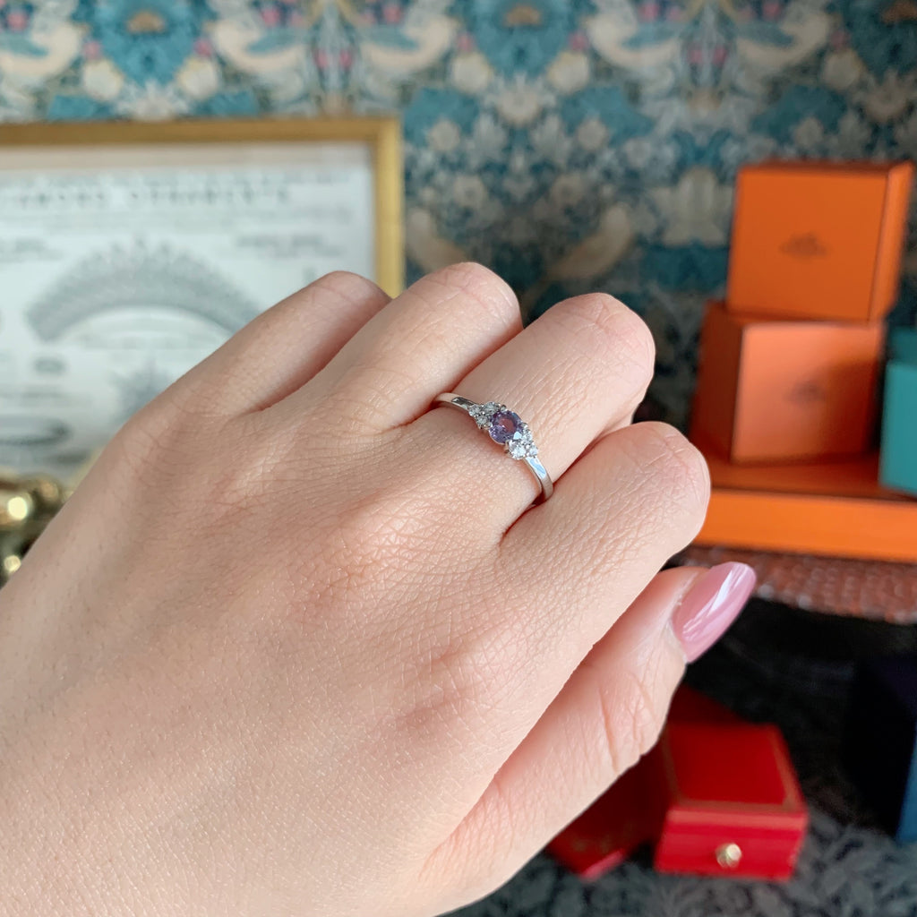 【カラーチェンジ】天然ガーネット 天然ダイヤモンド プラチナリング