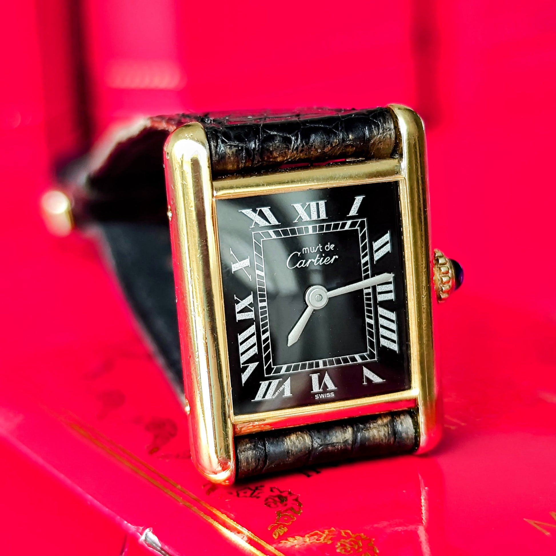 【OH済み】Cartier カルティエ マストタンク ブラックローマンオニキス 手巻き腕時計