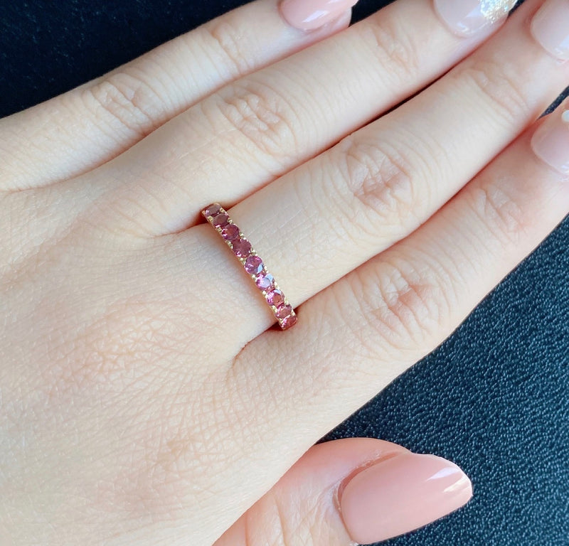 天然マラヤガーネット ハーフエタニティリング