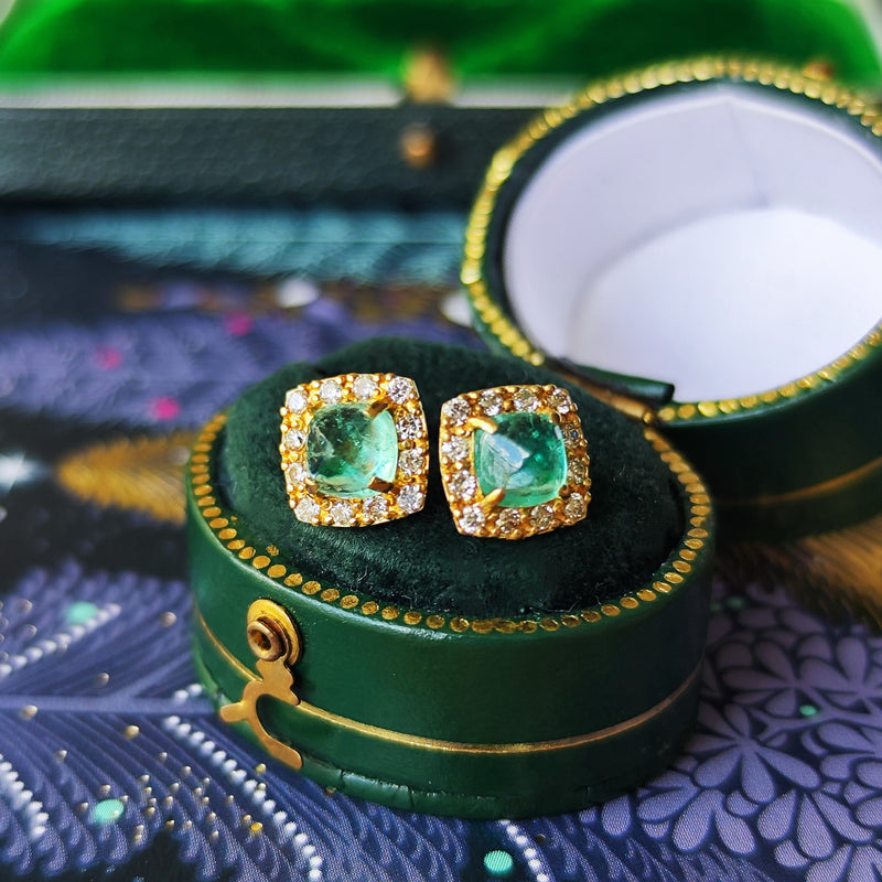 【シュガーローフ】天然エメラルド 天然ダイヤモンド ピアス